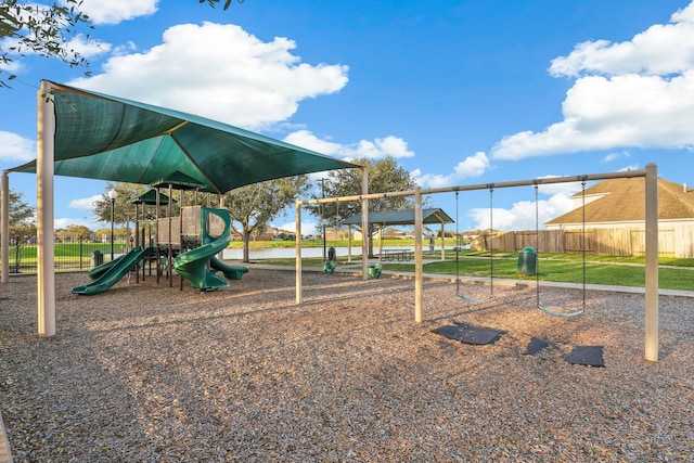 community jungle gym with fence