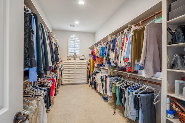 spacious closet featuring carpet flooring and visible vents