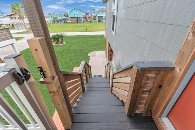 stairway with a residential view