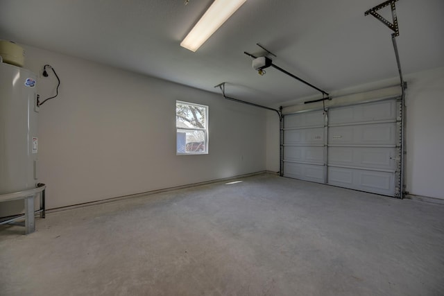 garage with a garage door opener and water heater