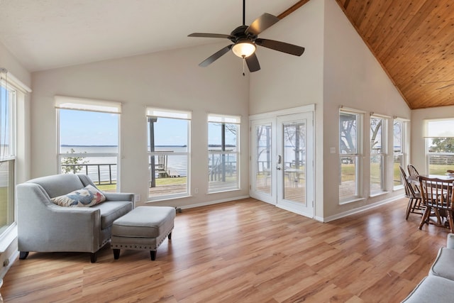 sunroom / solarium featuring ceiling fan and lofted ceiling