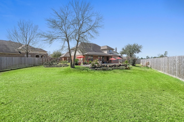 view of yard featuring a patio area and a fenced backyard