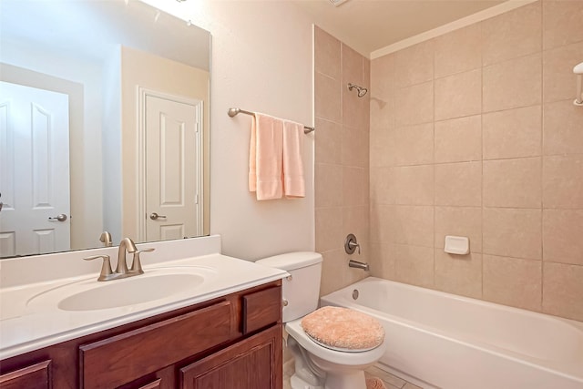 full bathroom with  shower combination, vanity, and toilet