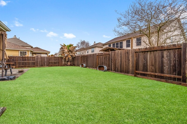 view of yard with a fenced backyard