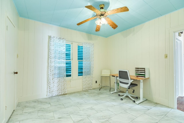 office space featuring ceiling fan