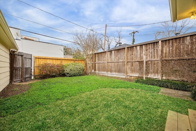 view of yard with a fenced backyard