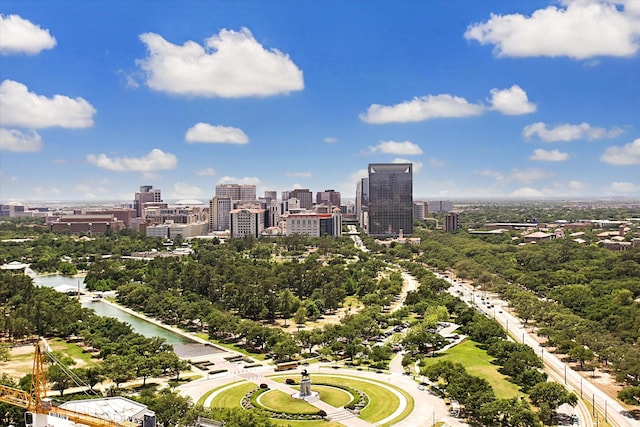 aerial view with a water view and a city view