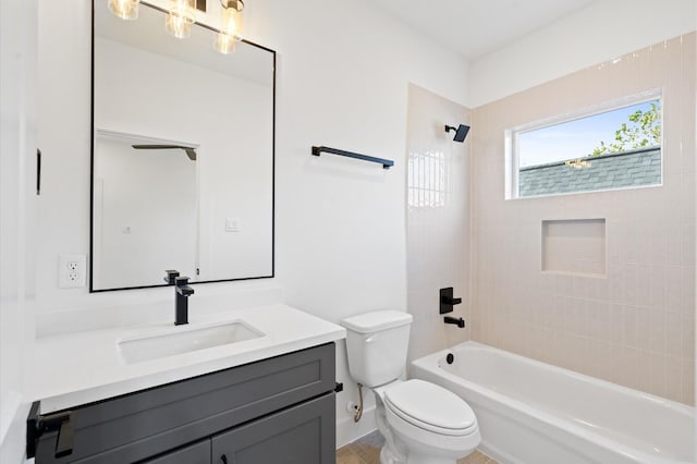 full bath with toilet, shower / bath combination, and vanity