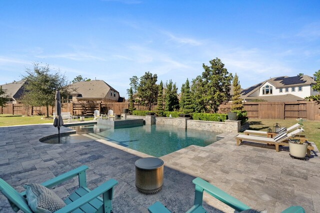 view of pool featuring a fenced backyard and a patio