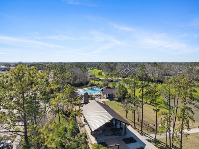 aerial view featuring a forest view