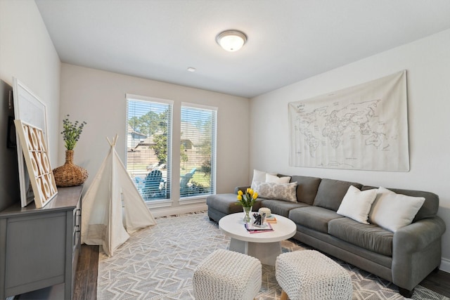 living area featuring light wood-style flooring