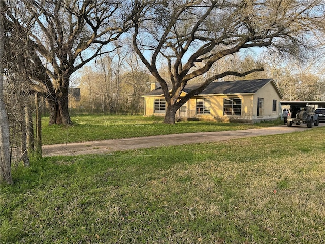 view of yard featuring concrete driveway