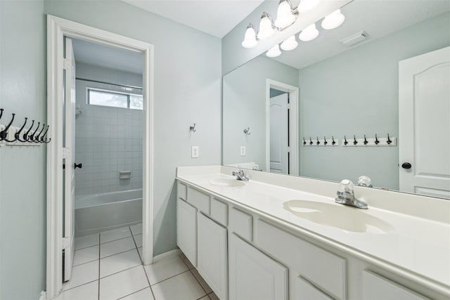 full bathroom featuring a sink, visible vents, double vanity, and tile patterned flooring