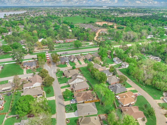 aerial view featuring a residential view and a water view