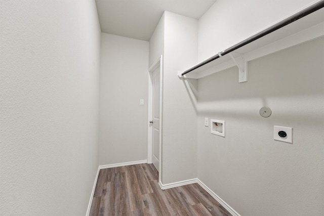 laundry area with hookup for a washing machine, hookup for a gas dryer, laundry area, dark wood-style floors, and electric dryer hookup