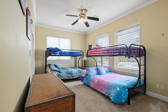2732 Broadway St, San Leon, TX 77539 - carpeted bedroom featuring crown molding, baseboards, and a ceiling fan