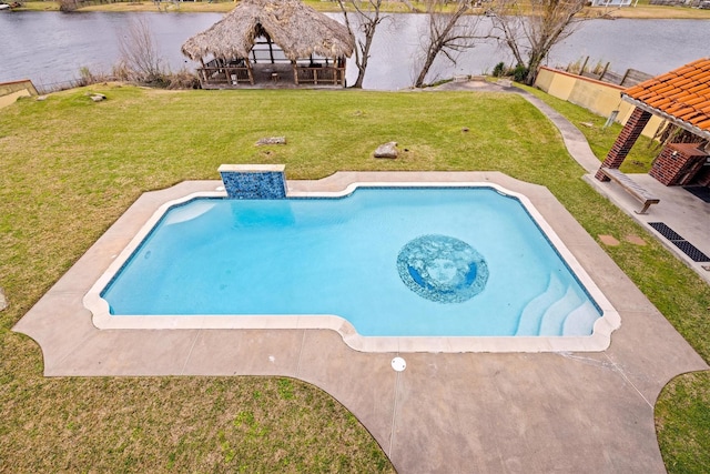 2732 Broadway St, San Leon, TX 77539 - swimming pool featuring a gazebo, a lawn, and a water view