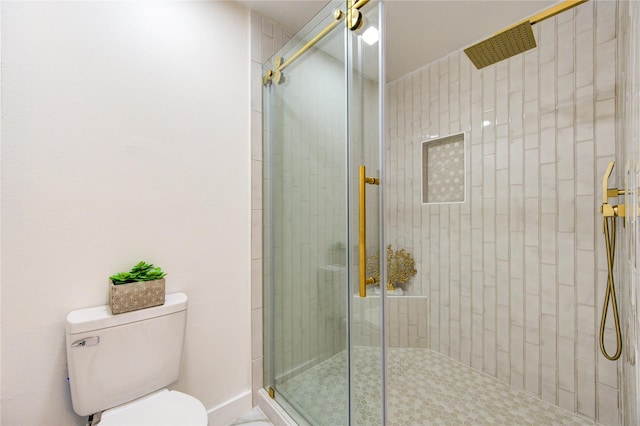 bathroom with toilet and a stall shower