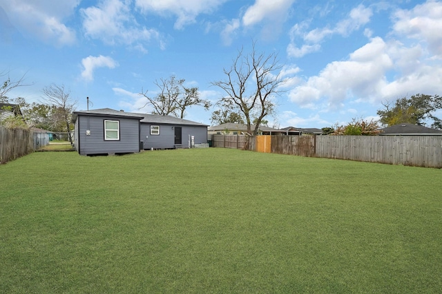 view of yard with a fenced backyard