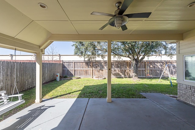 view of patio / terrace with ceiling fan and a fenced backyard