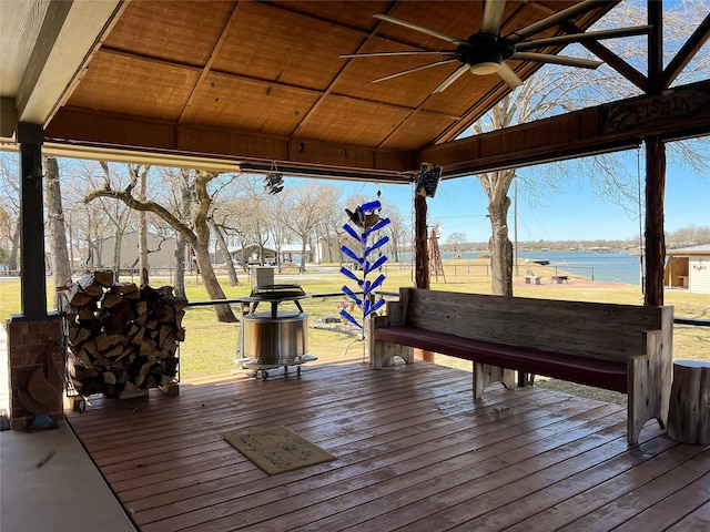 deck with a gazebo and a yard