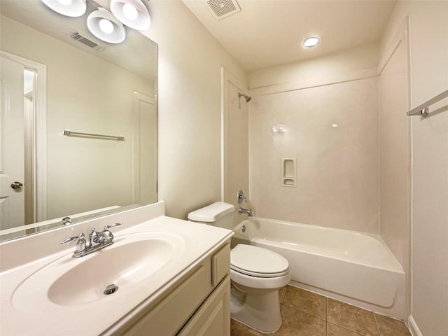 full bathroom with toilet, vanity, visible vents, and tile patterned floors