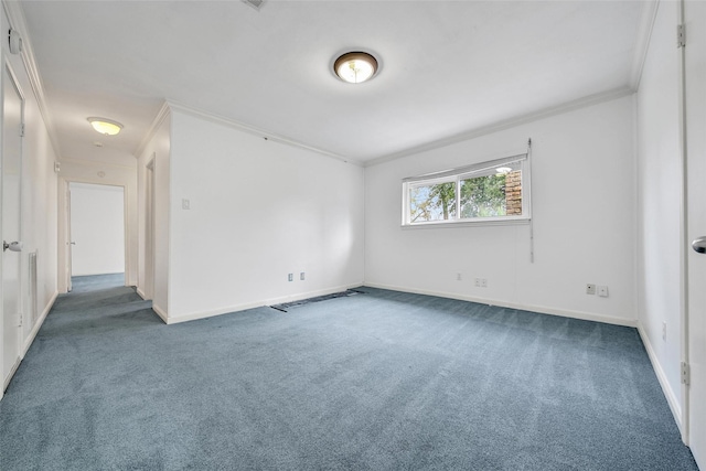 unfurnished room with carpet, baseboards, and ornamental molding