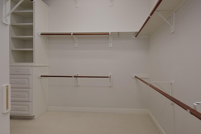 walk in closet featuring carpet flooring