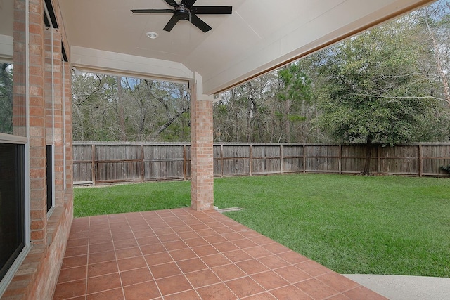 view of patio / terrace featuring ceiling fan and a fenced backyard