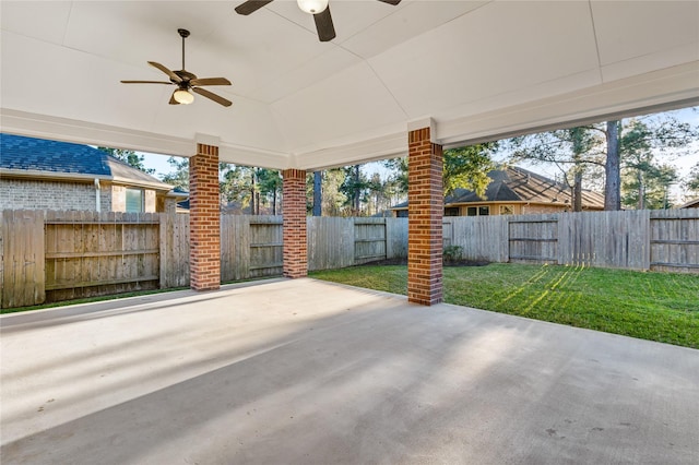 view of patio featuring ceiling fan and a fenced backyard