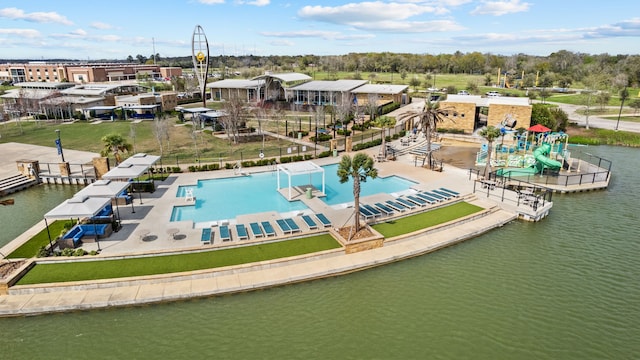 aerial view with a water view