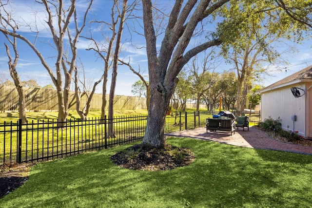 view of yard featuring a fenced backyard and a patio area