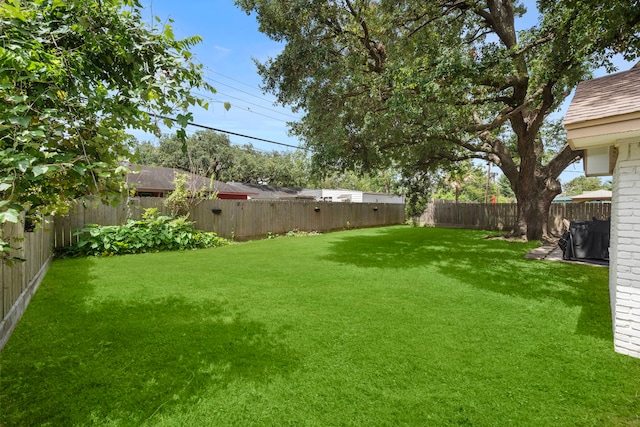 view of yard with a fenced backyard