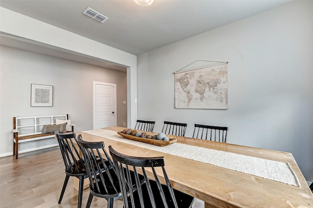 dining space featuring visible vents and light wood finished floors