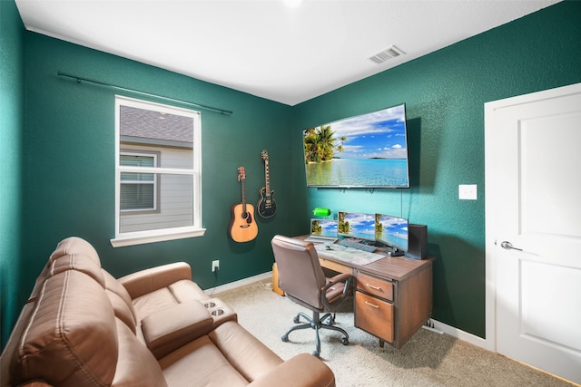 office with carpet, visible vents, and baseboards