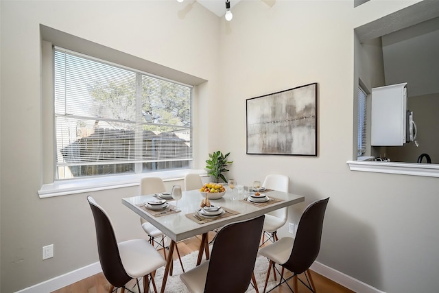 dining room with baseboards and wood finished floors