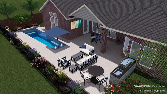 2405 Pebble Lodge Ln, Friendswood, TX 77546 - view of swimming pool featuring a patio area and an outdoor living space