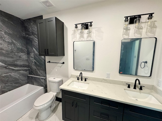 full bathroom with toilet, marble finish floor, visible vents, and a sink