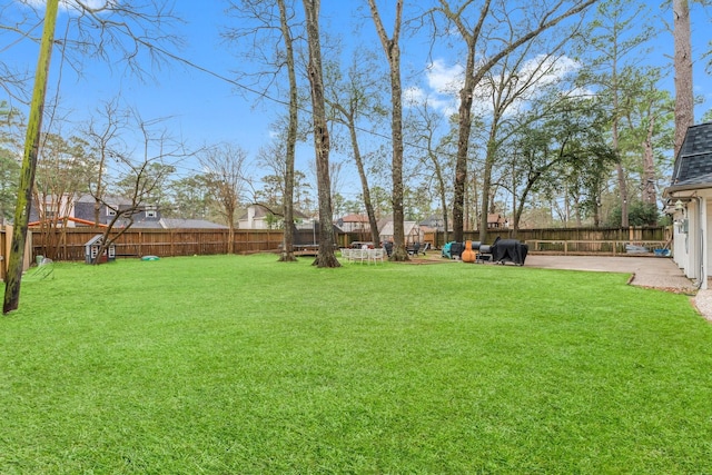 view of yard featuring a fenced backyard and a patio