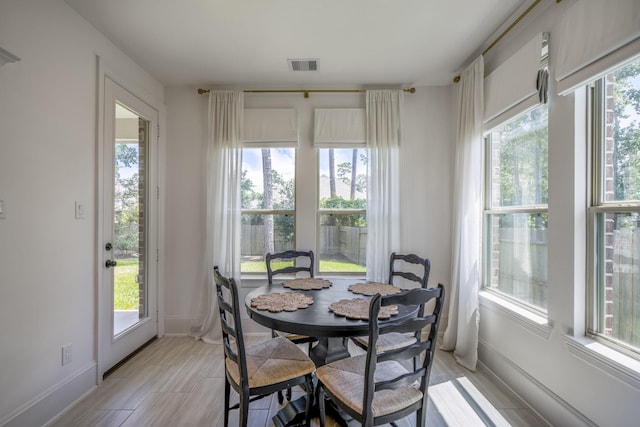 dining room featuring baseboards, visible vents, and a healthy amount of sunlight