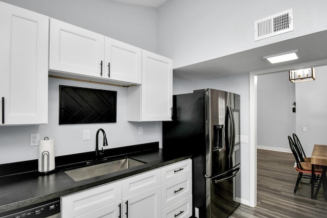 kitchen featuring appliances with stainless steel finishes, visible vents, white cabinets, and a sink