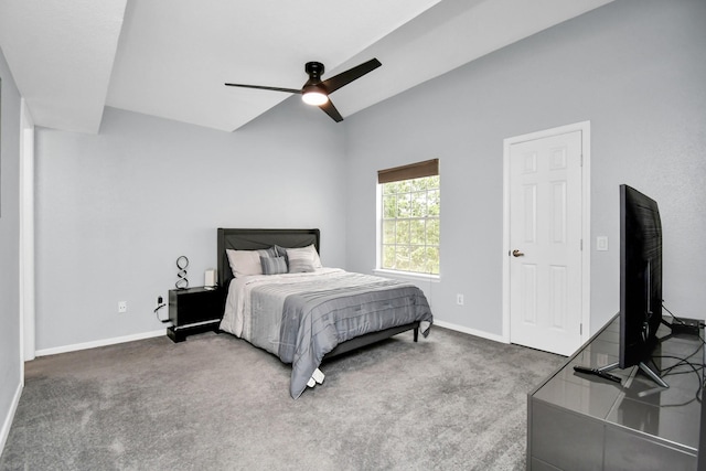 bedroom featuring carpet floors, ceiling fan, and baseboards