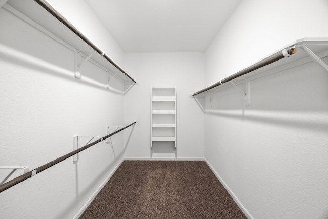 spacious closet featuring dark carpet