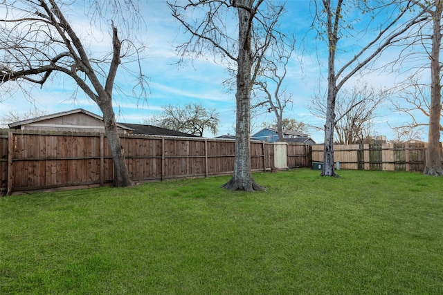 view of yard with a fenced backyard