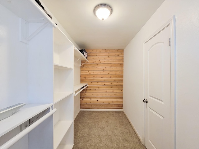 walk in closet with light colored carpet