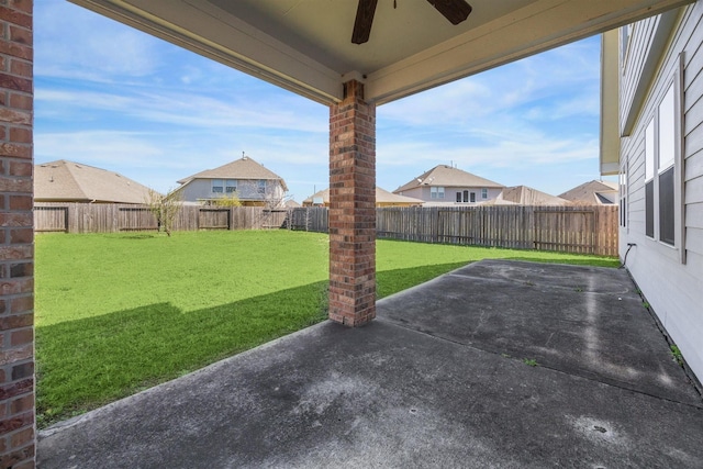 view of patio / terrace with ceiling fan and a fenced backyard