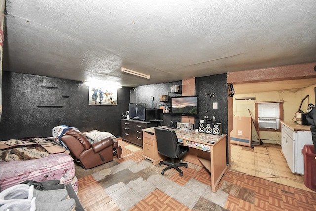 office area featuring a textured ceiling