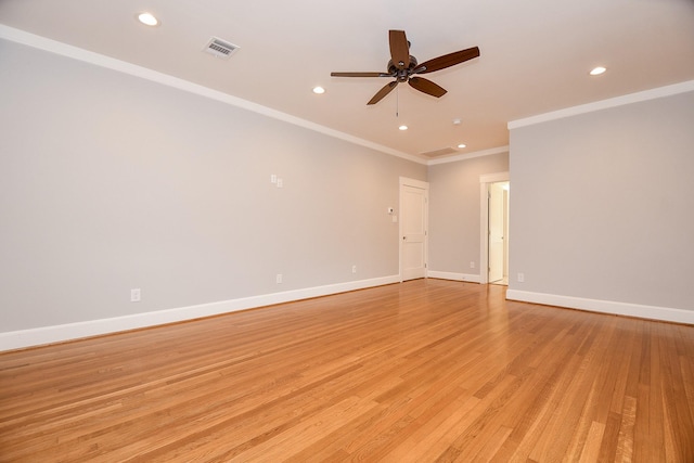 empty room with visible vents, recessed lighting, baseboards, and light wood-style floors