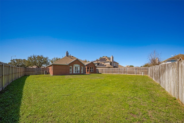 view of yard with a fenced backyard