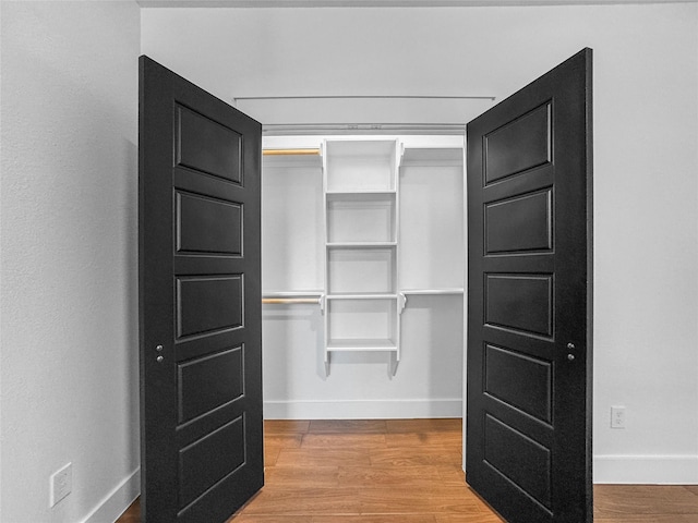 walk in closet featuring wood finished floors